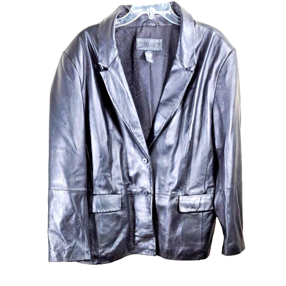 Leather Blazer Jacket Jaclyn Smith Women's Size 26 W Black Button Front